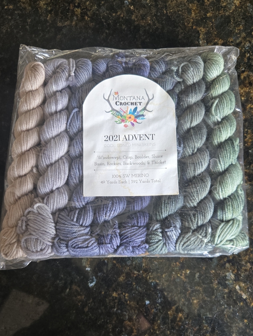 2021 Montana Crochet Advent Mini Skein Yarn Set - Gray, Blue, Green